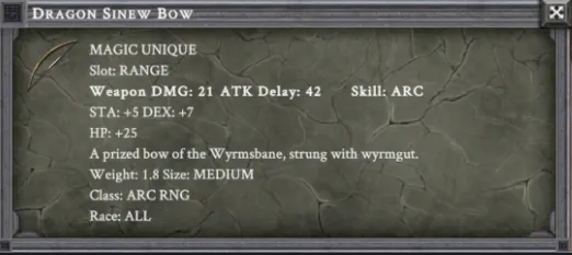 DRAGON SINEW BOW item card